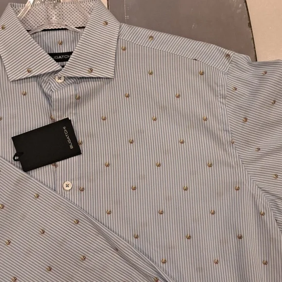 Bugatchi, smiley facemedium, Lt Blue Striped, Long Sleeve Casual Shirt, 24" P2